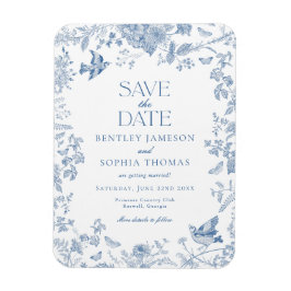 Blauwe Toile De Jouy Franse Bloemen 'Save the Date Magneet