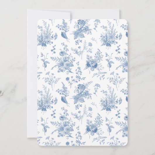 Blauwe Toile de Jouy Franse Bloemendoop Kaart (Achterkant)