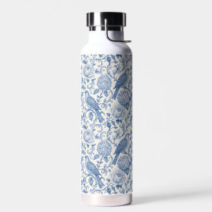 Blauwe Toile de Jouy Franse Bloemvogelpatroon Waterfles