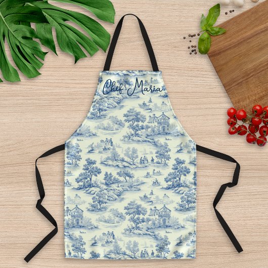 Blauwe Toile de Jouy Koken & Bakken Cadeaukeuken Schort