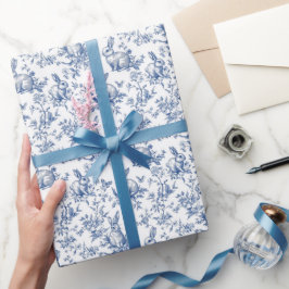 Blauwe Toile de Jouy Paashaas Cadeaupapier