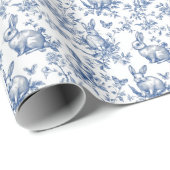 Blauwe Toile de Jouy Paashaas Cadeaupapier (Rol Hoek)