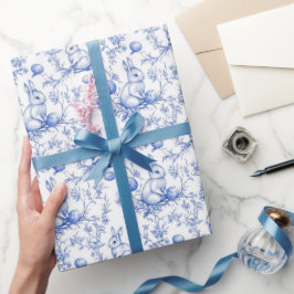 Blauwe Toile de Jouy Paashaas Cadeaupapier