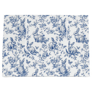 Blauwe Toile de Jouy Paashaas Groot Cadeauzakje