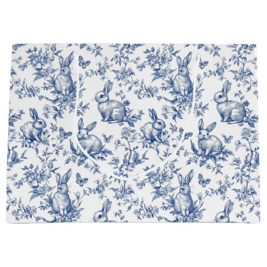 Blauwe Toile de Jouy Paashaas Groot Cadeauzakje (Voorkant)