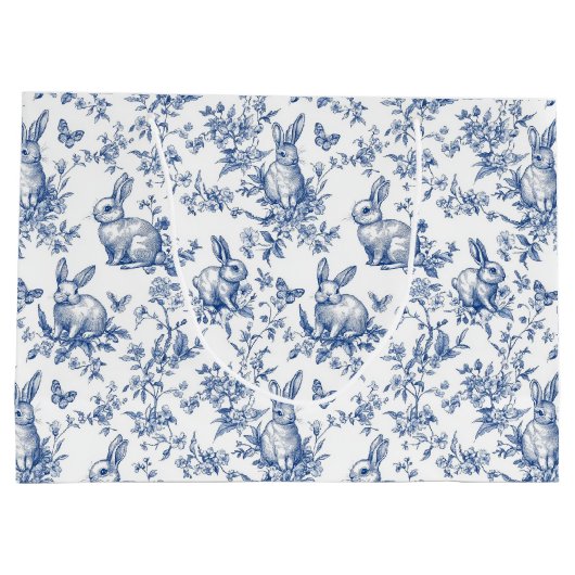 Blauwe Toile de Jouy Paashaas Groot Cadeauzakje (Achterkant)