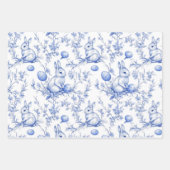 Blauwe Toile de Jouy Paashaas Inpakpapier Vel (Voorkant)