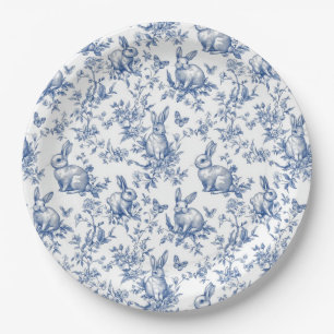 Blauwe Toile de Jouy Paashaas Papieren Bordje