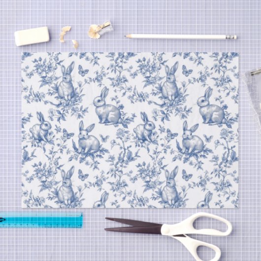 Blauwe Toile de Jouy Paashaas Tissuepapier (Craft)