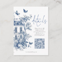 Blauwe Toile De Jouy QR Code Bruiloft Details