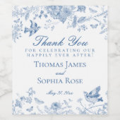 Blauwe Toile De Jouy Wedding Party Favorieten Wijn Etiket (Enkel label)