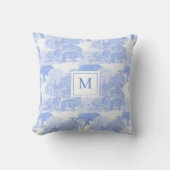 Blauwe Toile Dieren Chinoiserie Baby Boy Monogram Kussen (Voorkant)