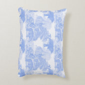 Blauwe Toile Dieren Chinoiserie Baby Boy Nursery Accent Kussen (Achterkant (Verticaal))