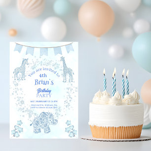 Blauwe toile jungle dieren kinderverjaardag Kaart