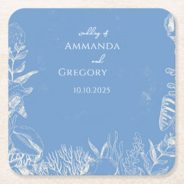 Blauwe Toile Ocean thema bruiloft Kartonnen Onderzetters