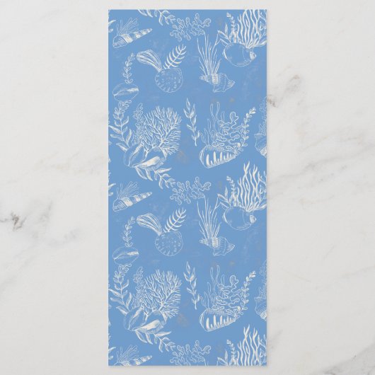 Blauwe Toile Ocean thema bruiloft Menu (Achterkant)