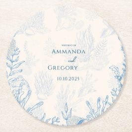 Blauwe Toile Ocean thema bruiloft Ronde Kartonnen Onderzetter