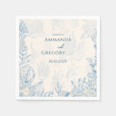 Blauwe Toile Ocean thema bruiloft Servet (Voorkant)