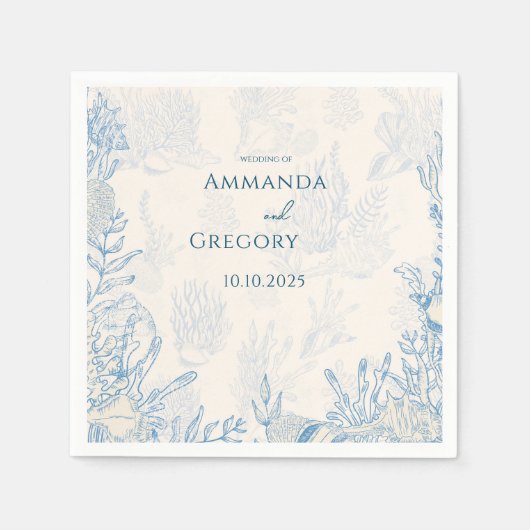 Blauwe Toile Ocean thema bruiloft Servet (Voorkant)