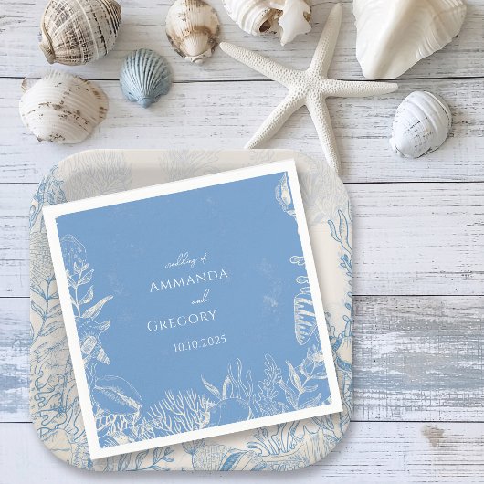 Blauwe Toile Ocean thema bruiloft Servet