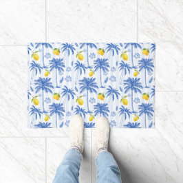 Blauwe toile palmbomen citroenen deurmat