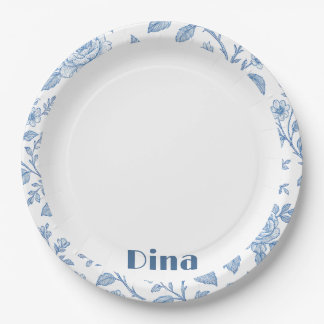 Blauwe toile placemat papieren bordje