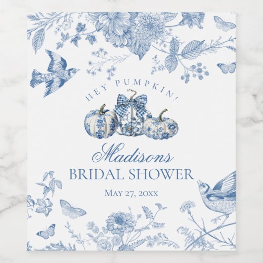 Blauwe Toile Pompoen Franse Herfst Bloemrijke Brui Wijn Etiket (Enkel label)