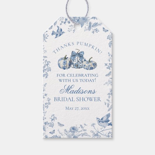 Blauwe Toile Pompoen Franse Herfst Bruids Bruiloft Cadeaulabel (Voorkant)
