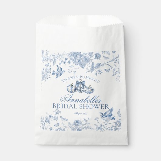Blauwe Toile Pompoen Herfst Bruidsdiner Dessert Bedankzakje (Voorkant)
