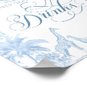 Blauwe toile safari dier baby shower drankjes poster (Hoek)