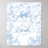 Blauwe toile safari dier baby shower drankjes poster (Voorkant)