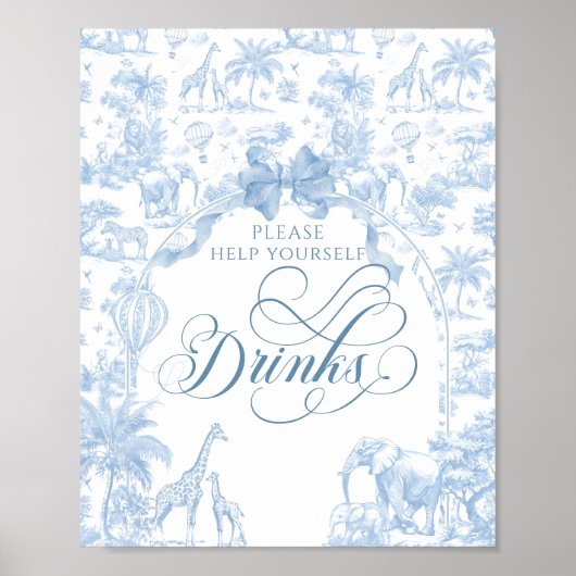 Blauwe toile safari dier baby shower drankjes poster (Voorkant)