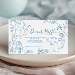 Blauwe Toile Tea Party Luier Raffle Informatiekaartje