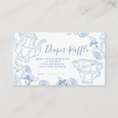 Blauwe Toile Tea Party Luier Raffle Informatiekaartje (Voorkant)