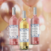 Blauwe Toile Vintage bruiloft Wijn Etiket