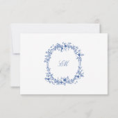 Blauwe Toile Vogels Bruiloft RSVP Kaartje (Achterkant)