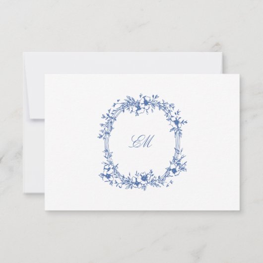 Blauwe Toile Vogels Bruiloft RSVP Kaartje (Achterkant)