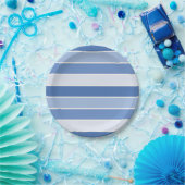 Blauwe Tone en Cream Stripes Papieren Bordje (Feest)