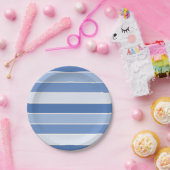 Blauwe Tone en Cream Stripes Papieren Bordje (Feest)