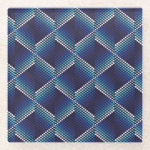 Blauwe tonen geometrisch golvend patroon glazen onderzetter