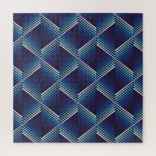 Blauwe tonen geometrisch golvend patroon legpuzzel