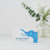 Blauwe Tonen Retro Bloemenolifant Visitekaartje (Staand voorkant)