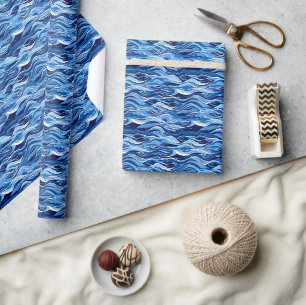 Blauwe Tonen Water Wave Patroon Sport Jersey Backg Cadeaupapier