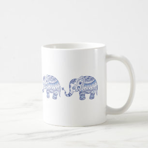 Blauwe tongen Glitter Floral Elephant Design Koffiemok