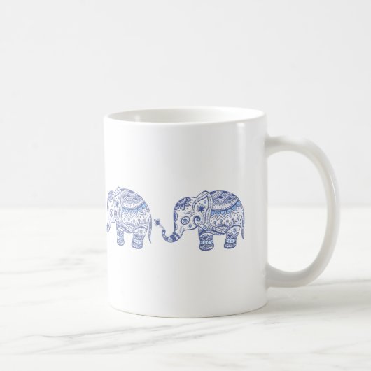 Blauwe tongen Glitter Floral Elephant Design Koffiemok (Rechts)