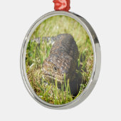 Blauwe tonghagedis in de gras, metalen ornament (Links)