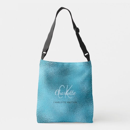 Blauwe tongvis zee metallische naam crossbody tas (Achterkant)