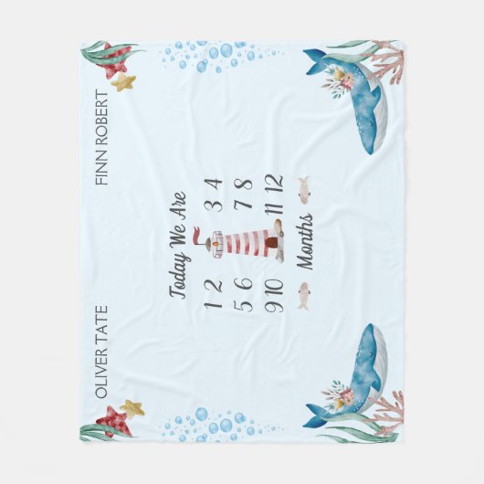 Blauwe tonijn Twin Baby Milestone Fleece Deken (Voorkant)