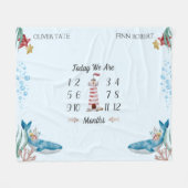 Blauwe tonijn Twin Baby Milestone Fleece Deken (Voorkant (Horizontaal))