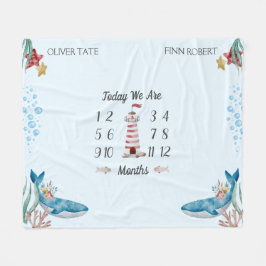 Blauwe tonijn Twin Baby Milestone Fleece Deken